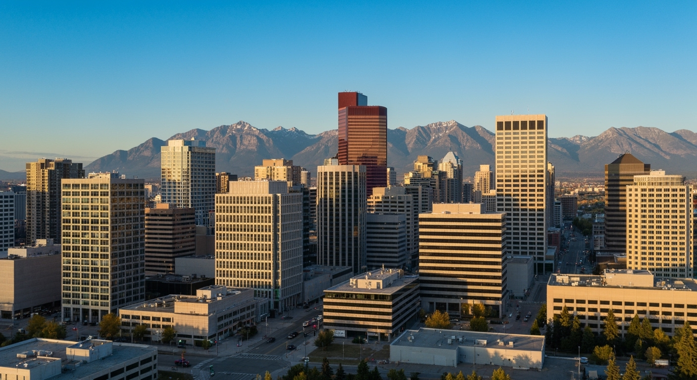 Calgary skyline with North Digital Marketing office building highlighted