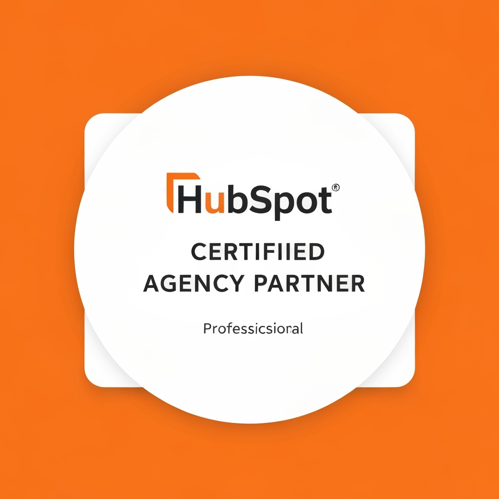 HubSpot certified agency partner badge with orange branding