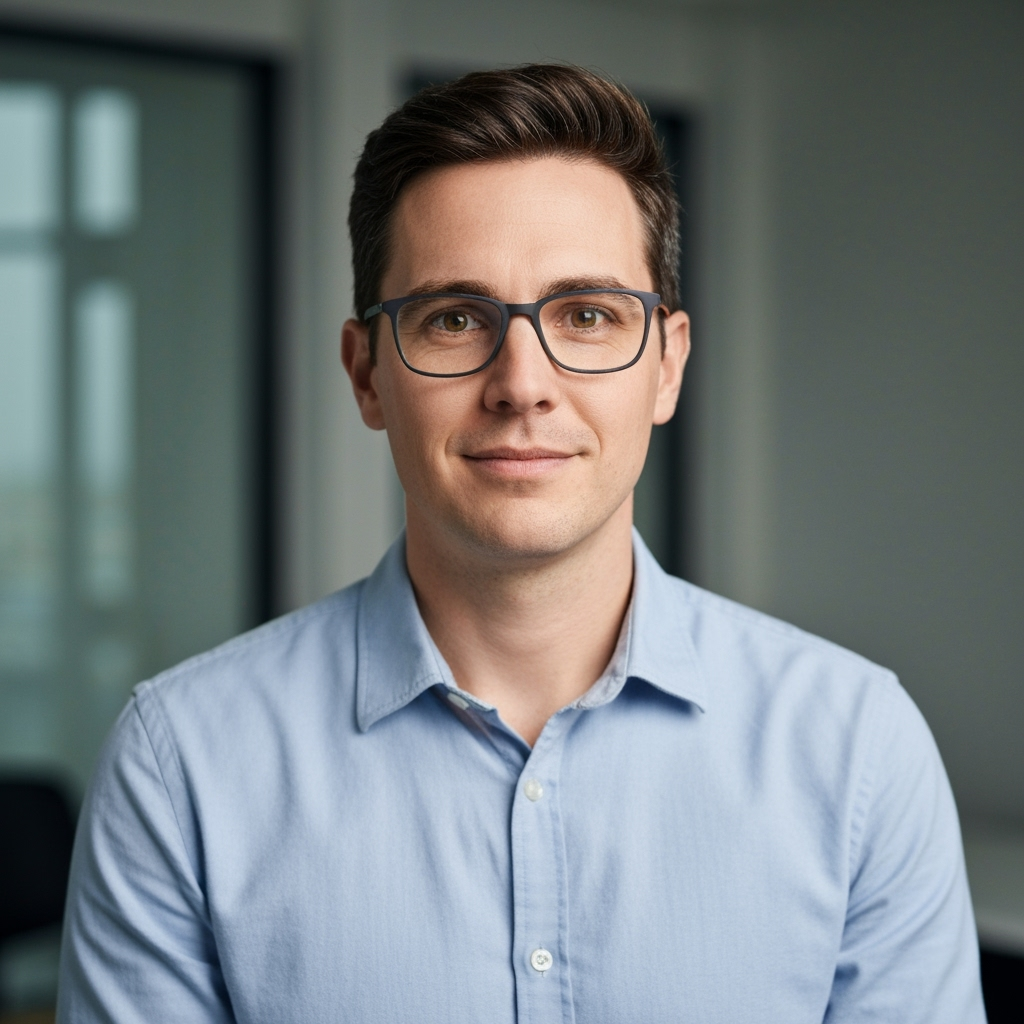Professional headshot of Lead SEO Specialist, technical expert with glasses