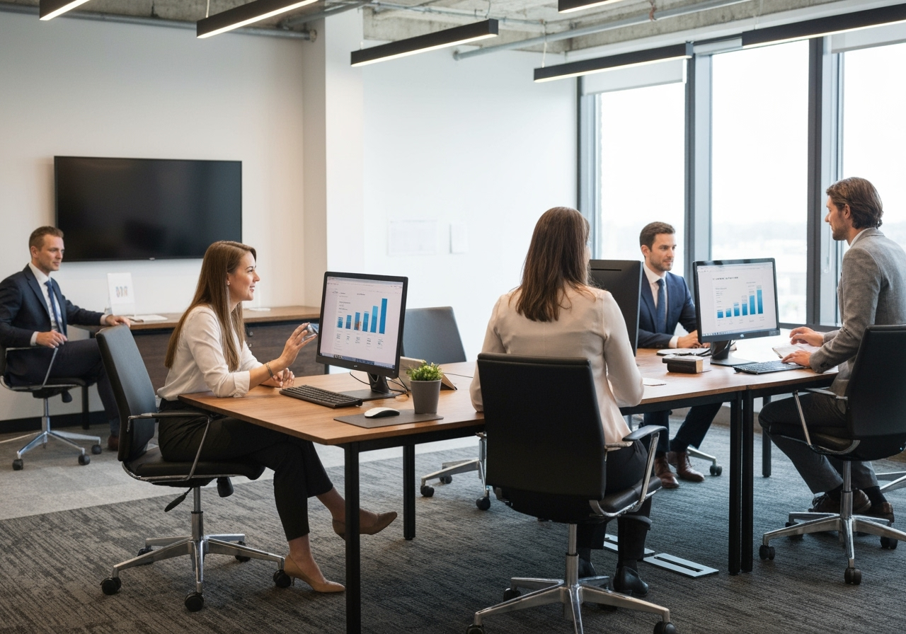 Professional team working in modern Calgary office during business hours