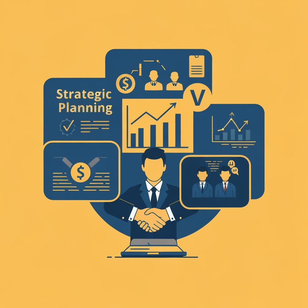 Business consulting icon with strategy and growth elements