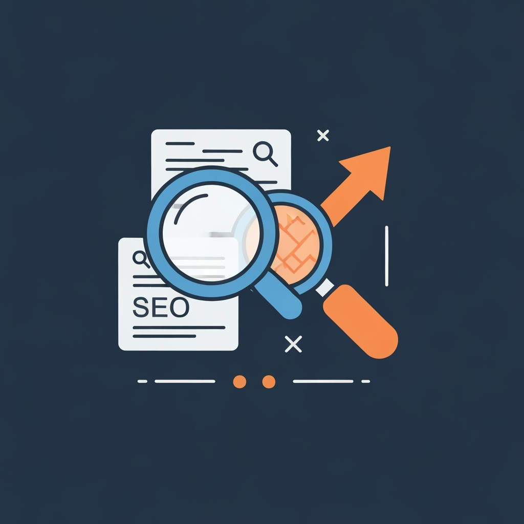 SEO optimization icon with search engine rankings and keyword research elements