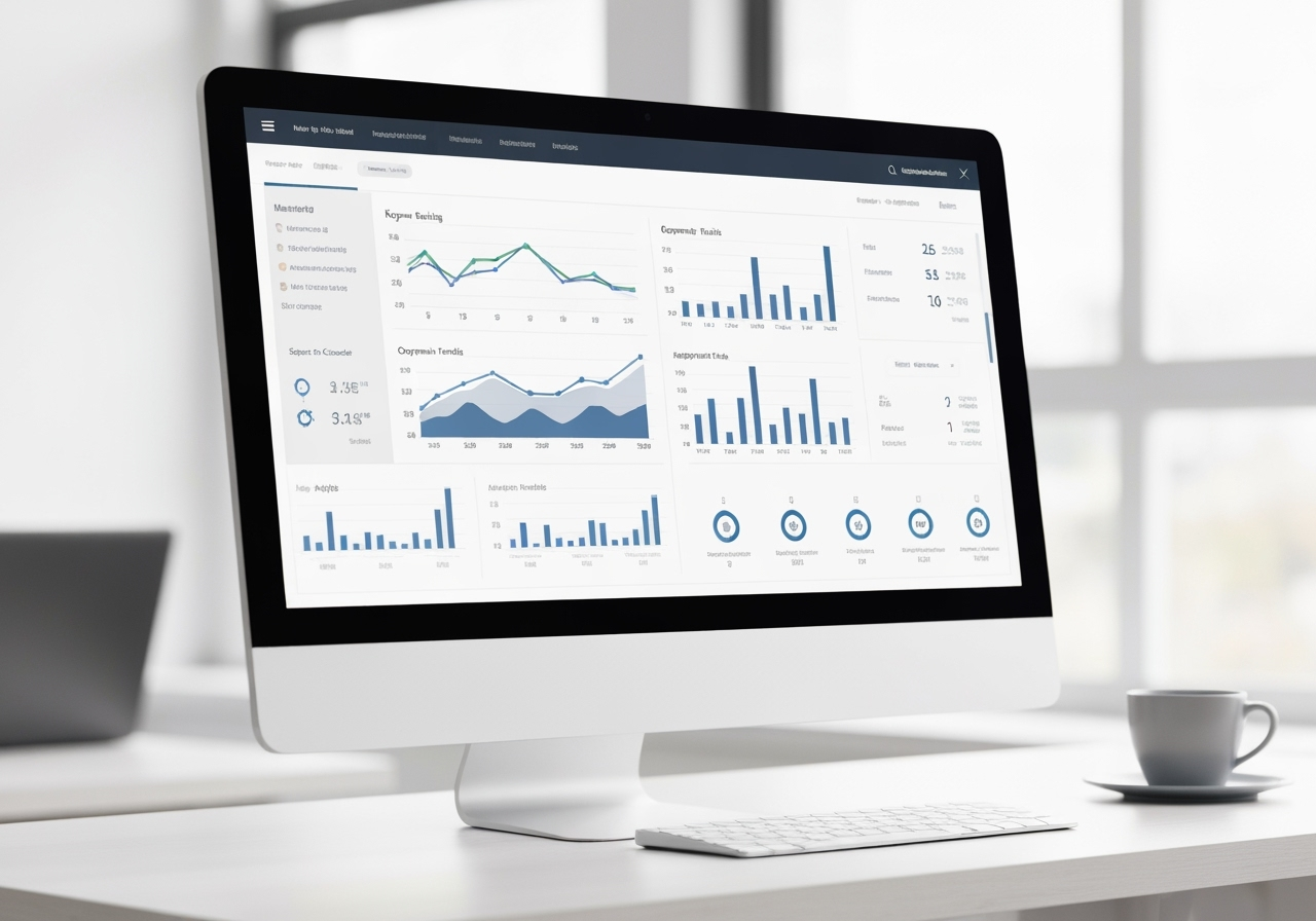 SEO optimization dashboard showing keyword rankings and traffic analytics