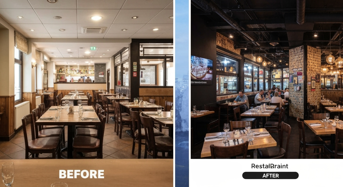 Before and after comparison of Sarah's restaurant online presence